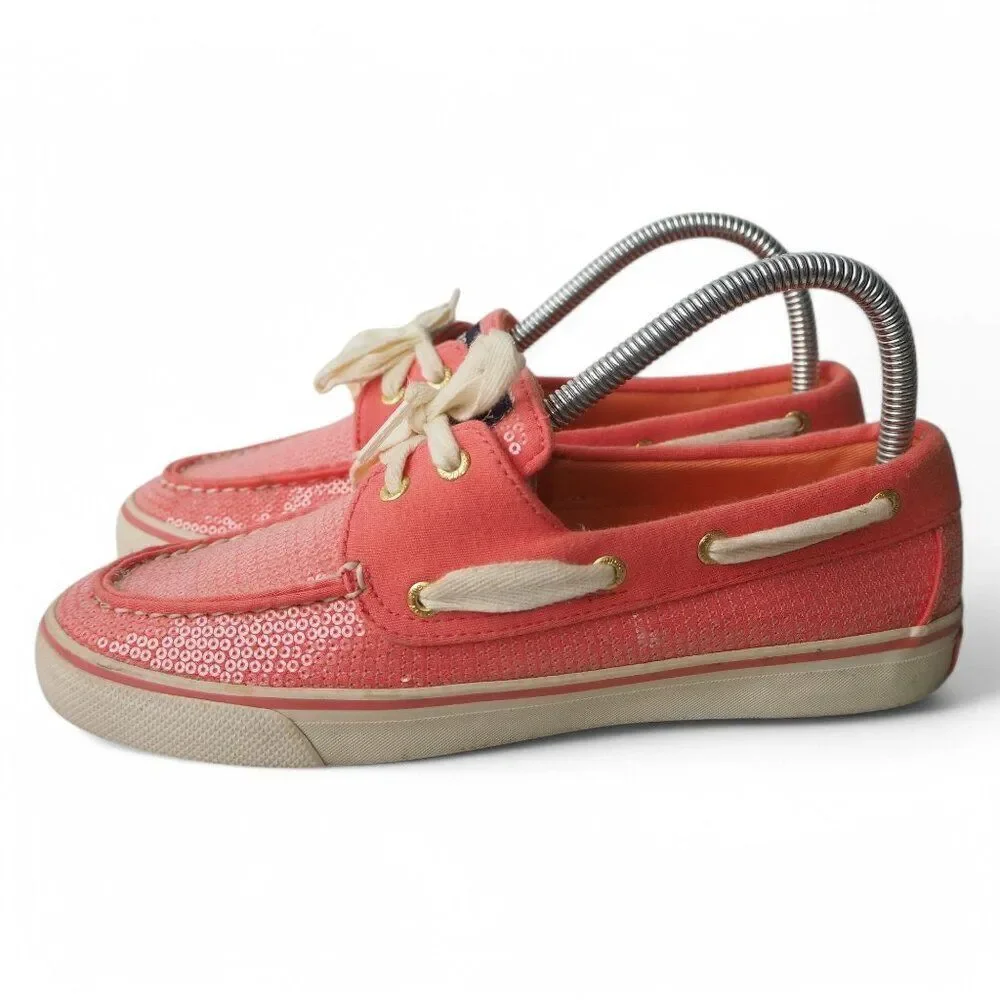 Sperry Top Sider Biscayne Sequin Boat‎ Shoes Orange 9688656 Women's 7.5M
